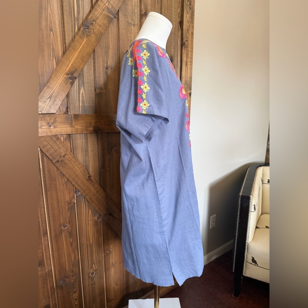 Natural Life Mini Dress Blue/Gray Sz S Boho Cottage Core Cotton Embroidered NWT - Picture 3 of 8